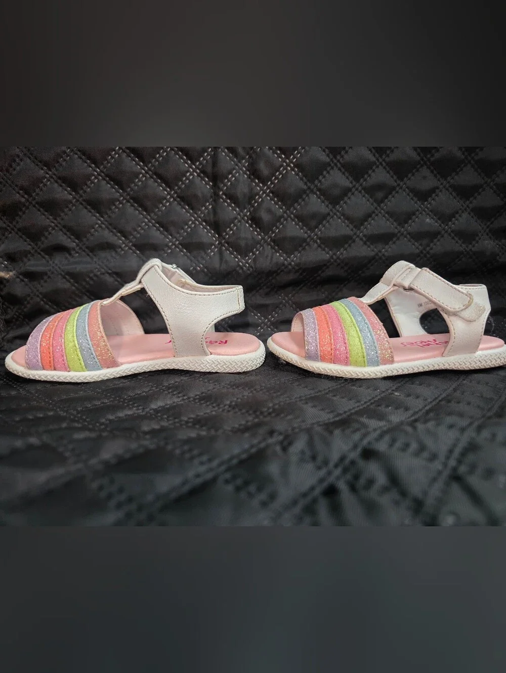 Rachel Shoes Girls' White Sandals with Rainbow Straps